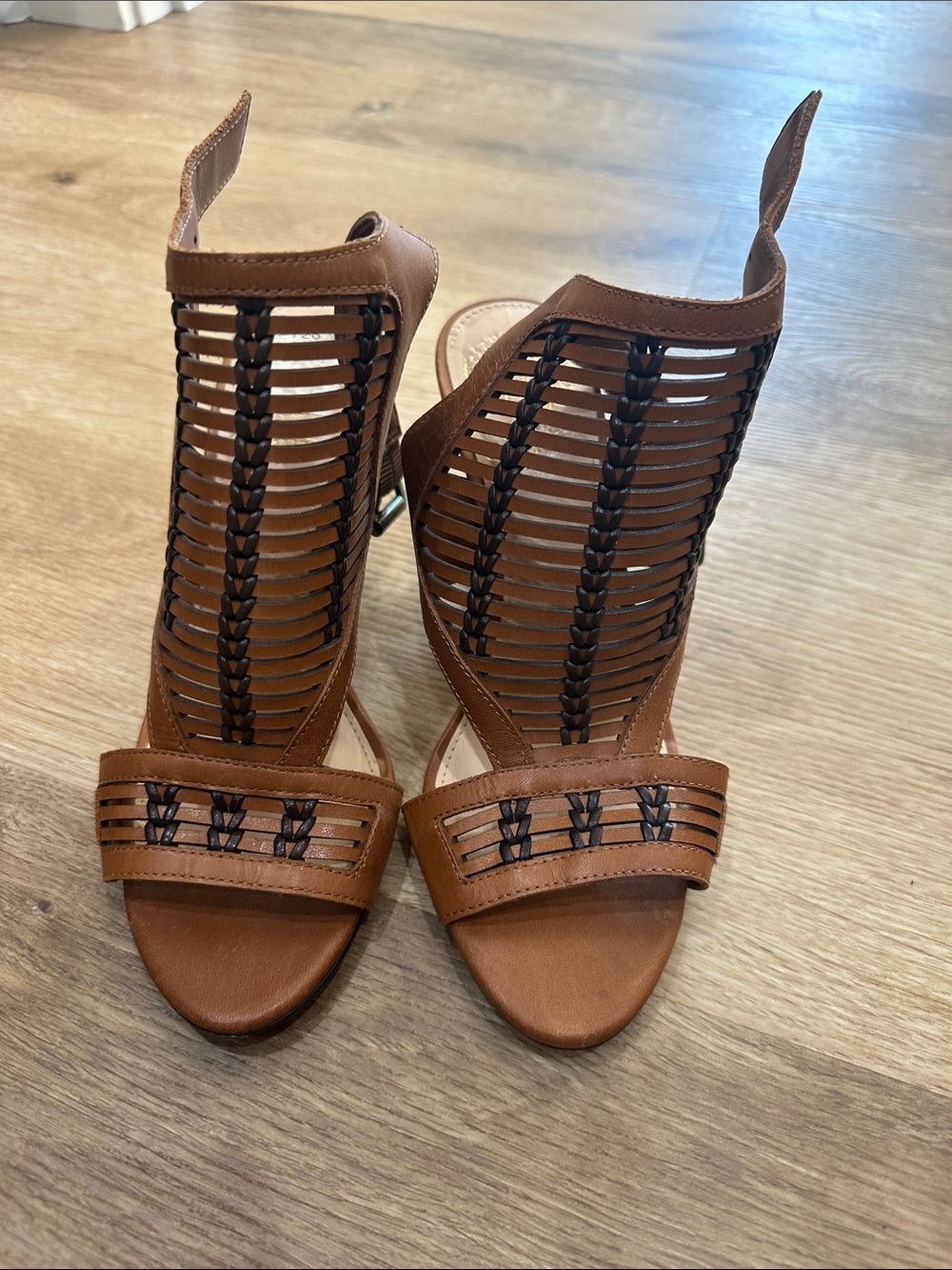 Vince Camuto Cognac Braided Cutout Stiletto Sandals